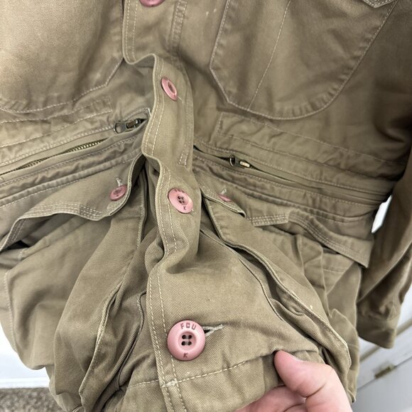 FCUK Men M Cargo Tac Jacket Coat Army Green Canvas Utility - Picture 3 of 11